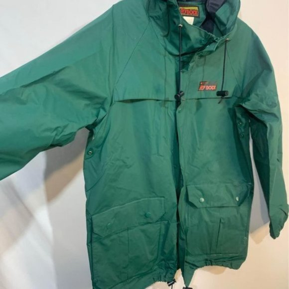 WETSKINS dry dock raincoat. Hooded with brim. Green/navy. Size small (me… - Picture 4 of 10